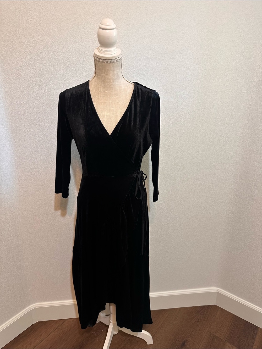lovestitch Black Velvet Long Sleeve Wrap Dress